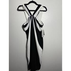 Adrianna Papell Halter Top Cocktail Dress Black and White Stripe Size 12